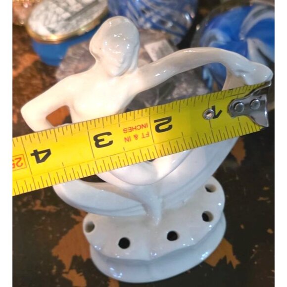 Antique Flower Frog Ceramic Dancing Woman Figurine Ivory Glaze Art Deco 6" - Picture 9 of 11